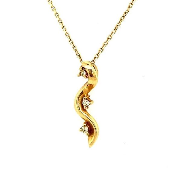 14k Diamond Wavy Pendant Necklace - Picture 1 of 11